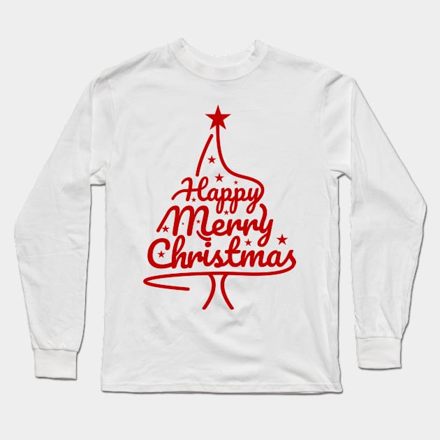 Lettering Tree Merry Christmas Long Sleeve T-Shirt by SNstore